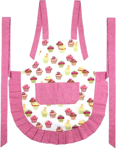 Miniatura 4 de G2PLUS Delantales para mujeres con bolsillos, 29 x 21 pulgadas lazos extra largos delantal de cupcake, delantal de damasco vintage rosa para cocina