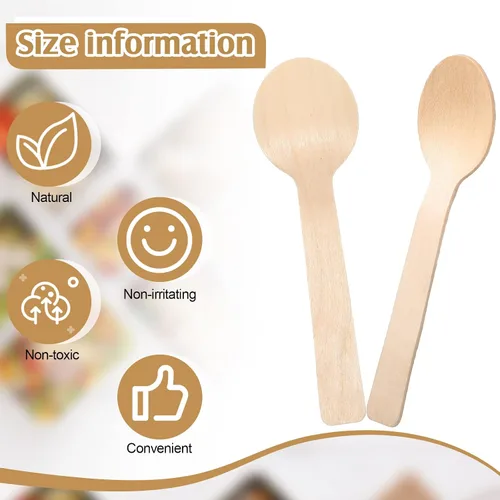 Miniatura 3 de Paquete de 500 mini cucharas de madera de 3.9 pulgadas, cucharas de madera desechables de abedul, cucharas de postre de madera pequeñas, utensilios