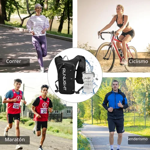 Miniatura 8 de Runlight Chaleco para correr para mujeres y hombres, mochila ligera de hidratación con bolsa de vejiga de agua de 1.5L, mochila diurna hidro