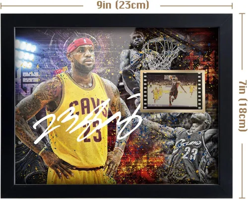 Miniatura 5 de ORIMAMI Póster firmado de LeBron James en negro, súper estrella enmarcado con foto y pantalla de película de 1x35mm, regalos geniales para amantes