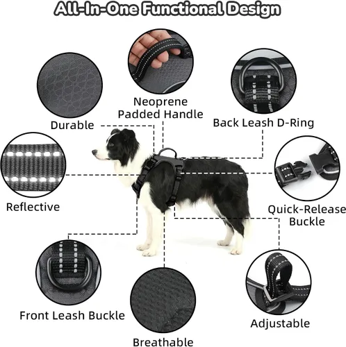 Miniatura 4 de EVERKING Arnés de chaleco sin tirones con asa, arnés ajustable impermeable con 4 hebillas, clip reflectante frontal y trasero para perros pequeños