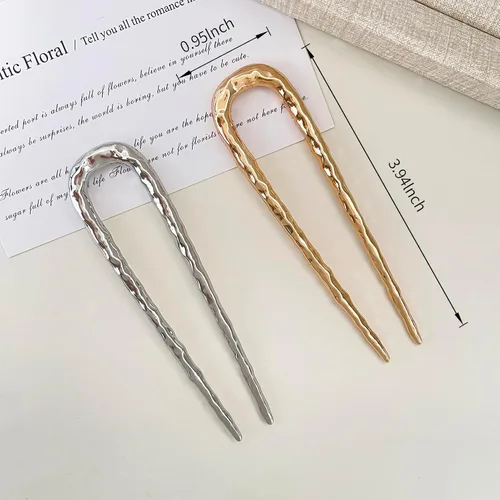 Miniatura 4 de 2 horquillas francesas de metal en forma de U para mujer, bonitas horquillas onduladas para cabello largo, horquillas medianas plateadas doradas