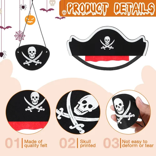 Miniatura 3 de JaGely El juego de 80 piezas de cosplay para fiesta pirata incluye 20 sombreros piratas de fieltro, 20 parches de ojos de capitán, 20 espadas