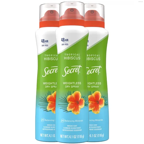 Miniatura 14 de SECRET - Desodorante antitranspirante en aerosol para mujeres, 48 horas de protección sin peso contra el sudor y el olor, suave para la piel, aroma