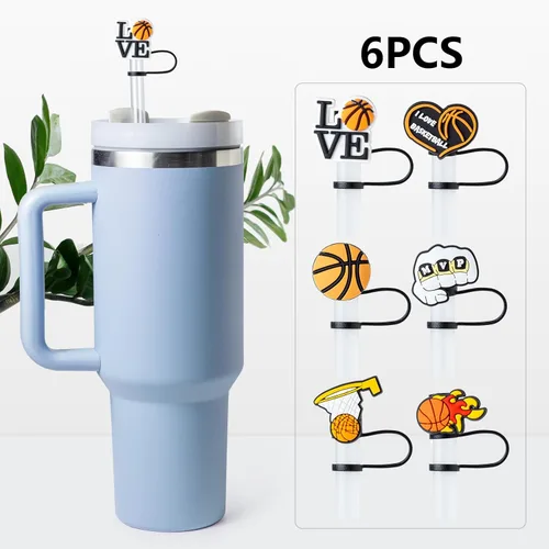 Miniatura 5 de 6 tapas de paja de baloncesto para copa Stanley, 0.394 in, reutilizables, lindos accesorios para popotes para beber, protector portátil, tapones
