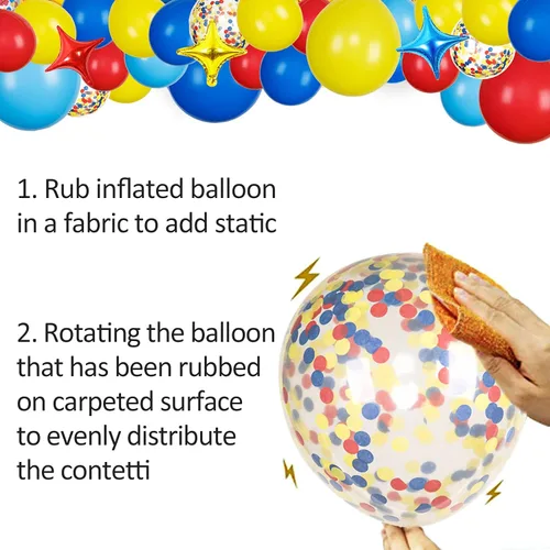 Miniatura 7 de JOYYPOP Kit de arco de globos de carnaval con 123 globos de confeti de látex de arcoíris rojo, azul, amarillo, para decoraciones de fiesta