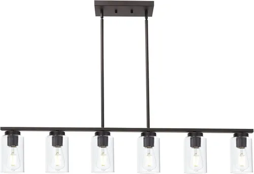 Miniatura 11 de TODOLUZ Lámparas colgantes industriales negras, iluminación colgante de cocina con pantalla cilíndrica de vidrio transparente para granja, comedor