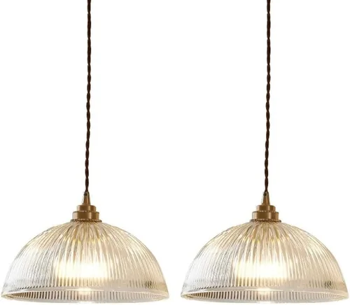 Miniatura 2 de Paquete de 2 lámparas colgantes para dormitorio, mesita de noche, lámpara colgante nórdica retro con pantalla de vidrio transparente con acabado