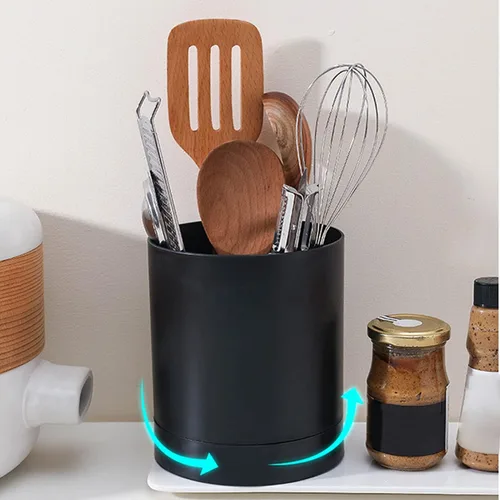 Miniatura 2 de Soporte para utensilios de cocina para encimera, giratorio de 360°, organizador de almacenamiento de utensilios de cocina, contenedor de plástico
