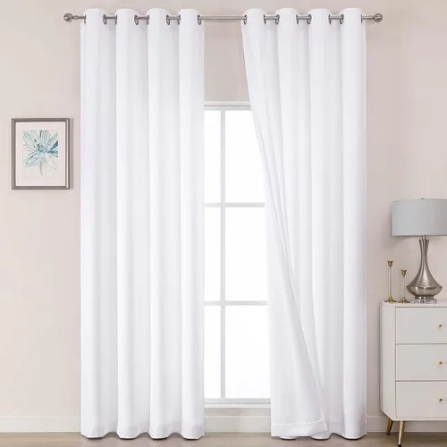 Miniatura 14 de OWENIE Cortinas 100% opacas de 96 pulgadas de largo, 2 paneles para dormitorio, sala de estar, cortinas superiores con aislamiento térmico