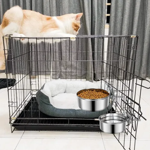 Miniatura 7 de 2 Piezas Cuencos Pequeños de Comida y Agua para Perros y Mascotas para Jaula de Acero Inoxidable Antiderrames, Cuencos Colgantes para Gatos
