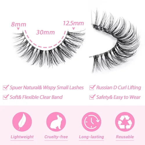 Miniatura 2 de JIMIRE Pestañas de aspecto natural con banda transparente, semi-onduladas, cortas, postizas, esponjosas, 3D, para ojo de gato, pestañas de 13 mm