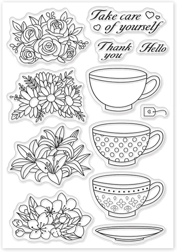 Miniatura 7 de GLOBLELAND Sellos transparentes para tazas y flores, de silicona, para hacer tarjetas, manualidades, álbumes de recortes, manualidades, álbum