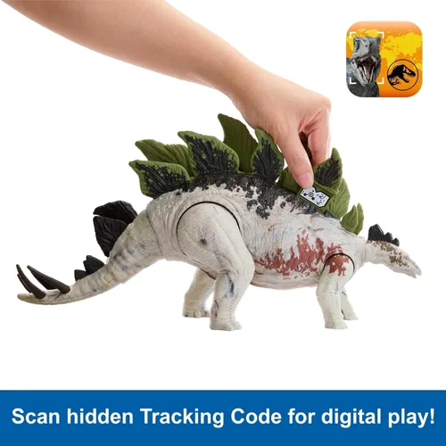 Miniatura 5 de Mattel Jurassic World Gigantic Trackers Figura de Acción, Juguete de Dinosaurio Stegosaurus con Movimiento de Ataque y Equipo de Seguimiento, Además