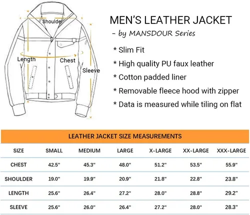Miniatura 7 de MANSDOUR Chaqueta de piel sintética para hombre, color negro cálido, chaqueta bomber para motocicleta con capucha extraíble