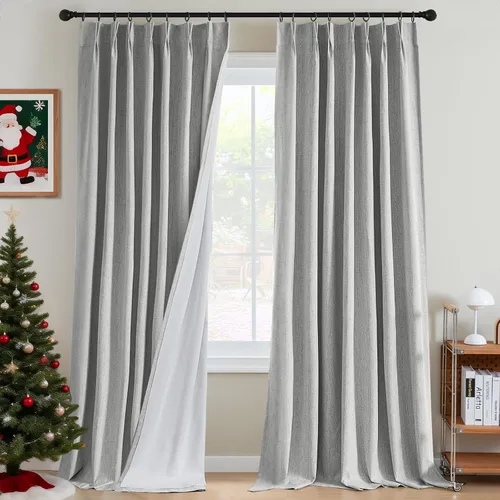 Miniatura 10 de H.VERSAILTEX Cortinas opacas plisadas completas de lino con mezcla de felpilla de 84 pulgadas, 2 paneles para dormitorio, aislamiento térmico