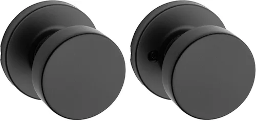 Kwikset Pismo - Pomo de puerta de paso interior, manija para puertas de armario y pasillo, pomo de puerta sin bloqueo en negro mate, con protección
