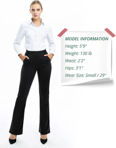 Miniatura 5 de Pantalones de yoga para mujer con 4 bolsillos 29313335 pulgadas pantalones de trabajo negros casuales pantalones elásticos con corte de bota