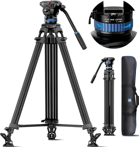 SIRUI AM-25S Trípode de Video, 74.8" Trípode Profesional de Servicio Pesado con Cabezal Fluido de Amortiguación Ajustable para Videocámara, Cámaras,