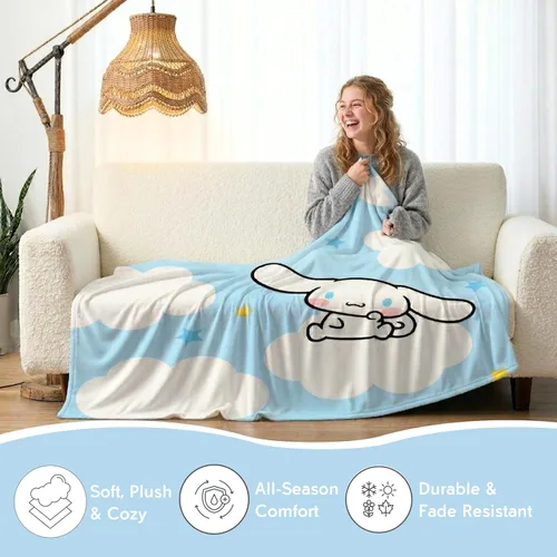 Miniatura 3 de Sanrio Cinnamoroll Bedding - Manta de felpa de 90 x 62 pulgadas, suave y acogedora manta Kawaii para sofá, cama y viajes, regalo coleccionable