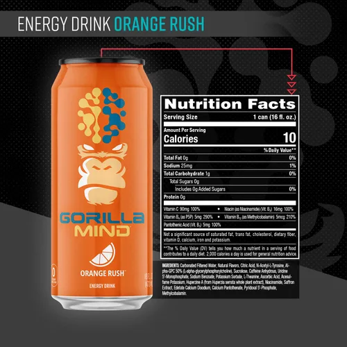 Miniatura 3 de Gorilla Mind Bebida Energética Energía Sin Igual · Enfoque Amplificado N-Acetil-L-Tirosina, Alpha-GPC, 200mg de Cafeína, Uridina, Azafrán Sin