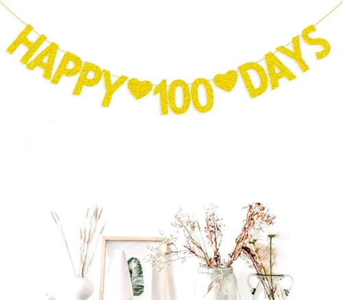 Miniatura 3 de Morndew Cartel de feliz 100 días con purpurina dorada para baby shower, fiesta de cumpleaños, suministros de decoración