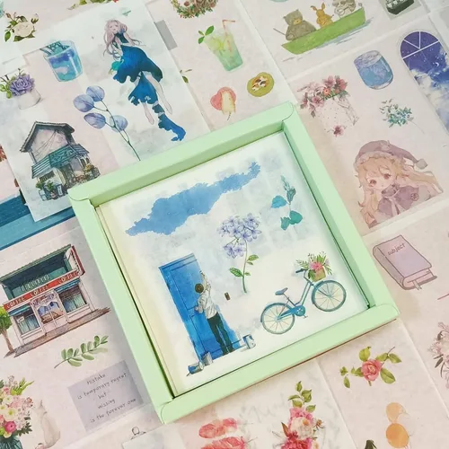 Miniatura 7 de Juego de calcomanías kawaii (100 hojas) - Lindas calcomanías transparentes de animales de dibujos animados y flores para álbum de recortes, Doudou