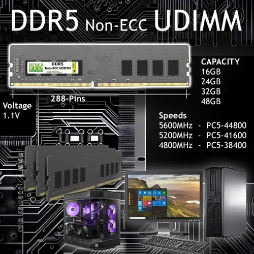 Miniatura 2 de NEMIX RAM Memoria UDIMM de escritorio UDIMM de 16 GB (1 x 16 GB) DDR5 5600 MHz PC5-44800 1Rx8 1.1V CL46 288-PIN no ECC sin búfer