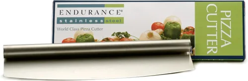 RSVP International Endurance® Rocker Style - Cortador de pizza de acero inoxidable, 14 pulgadas, cortador afilado y versátil, picar y rebanar
