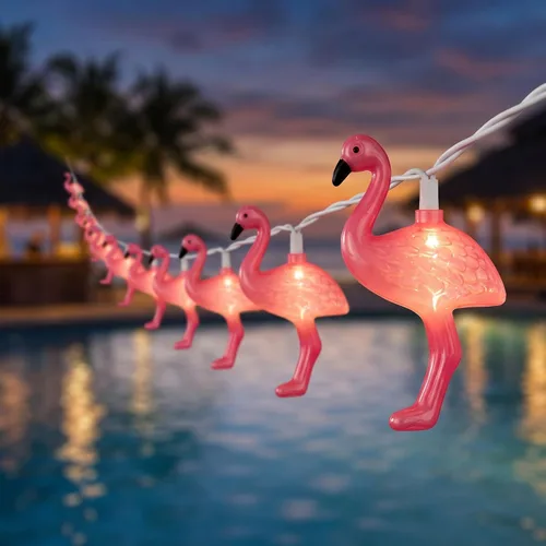 Guirnalda de luces de flamenco rosa con temática de verano, 8.5 pies, luces de decoración de flamencos tropicales de playa para interiores y