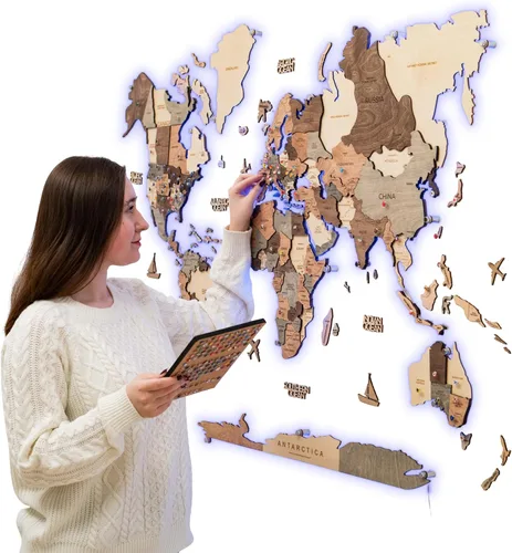 Miniatura 16 de Enjoy The Wood Mapa del mundo de madera LED 3D 3.0 – Arte de pared moderno decoración del hogar regalos – Iluminación LED decoración de pared idea