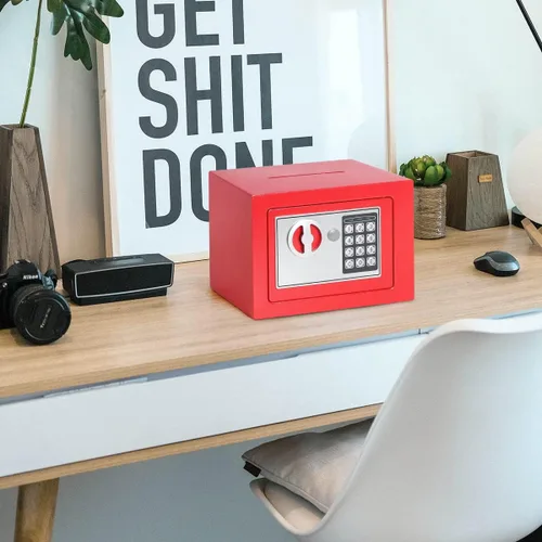 Miniatura 7 de Jssmst Caja de seguridad pequeña para dinero, mini caja fuerte de 0.23CF con teclado electrónico, caja con cerradura para seguridad del hogar