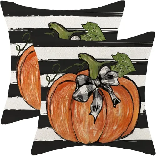 Miniatura 24 de Juego de 2 fundas de almohada de otoño de 16 x 16 pulgadas, diseño de calabaza azul y naranja, decoración de Acción de Gracias, decoración de otoño
