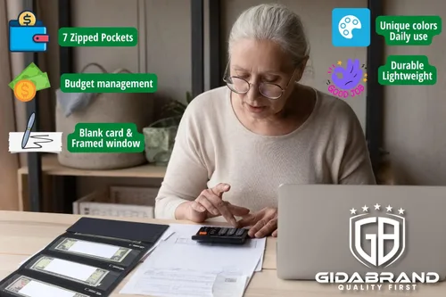 Miniatura 4 de Organizador de dinero para dinero en efectivo, 7 ranuras con tarjeta en blanco, organizador de billetera para presupuestos, viajes, ahorros