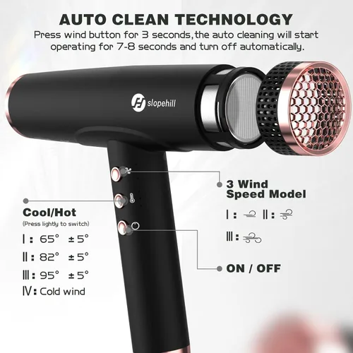 Miniatura 3 de slopehill Secador de Cabello Iónico Profesional con Difusor - Ligero, Compacto, Potente y Rápido Secador de Salón con Motor sin Escobillas de Alta