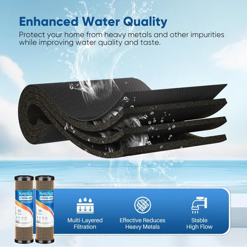 Miniatura 4 de Cartucho de filtro de agua de carbono CTO de 1 micrón, 2.5 x 10 pulgadas, repuesto para sistema de filtro de agua debajo del fregadero, Dupont