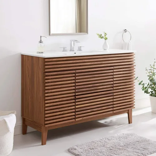 Miniatura 29 de Modway Render 23.5" tocador de baño en nogal (lavabo no incluido)