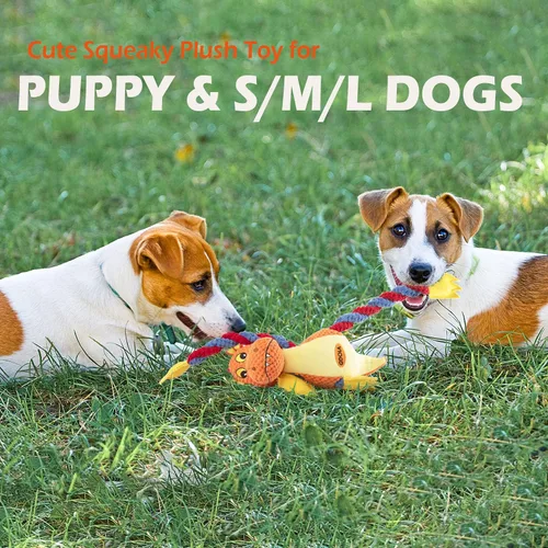 Miniatura 3 de GOOLA Juguetes Chirriantes para Perros, Lindo Dragón Interactivo de Peluche Relleno con 5 Chirriadores y Papel Arrugado, Juguete Masticable