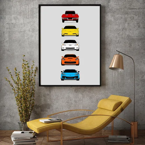 Miniatura 6 de Custom Car Posters Póster hecho a mano compatible con Chevy Corvette Z06 Generations e impresión de Chevrolet Corvette C2 C5 C6 C7 C8 Z15 Multi