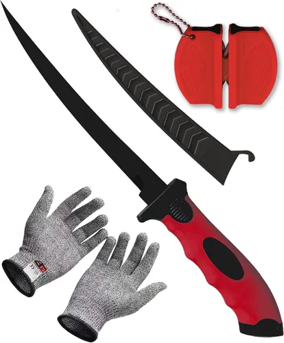 Miniatura 10 de Cuchillo de filete de pescado, juego de cuchillos profesionales de filete de pesca de 7 pulgadas, hoja de acero inoxidable con revestimiento Azul