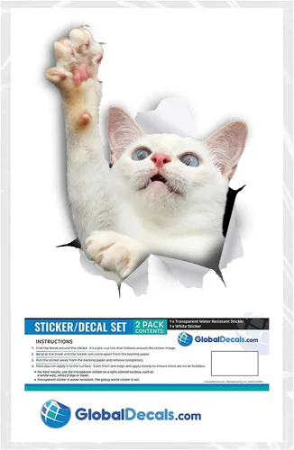 Miniatura 6 de Winston & Bear Calcomanías 3D de gato, paquete de 2 unidades, calcomanías blancas para pared, calcomanías para dormitorio, nevera, inodoro