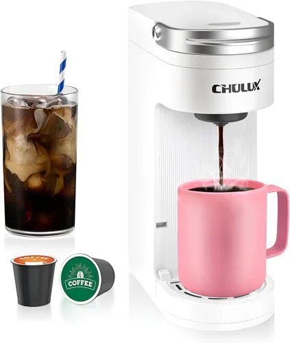 Chulux Cafetera delgada de una sola porción para cápsulas K Pod, cafetera de una taza se ajusta a tazas de viaje de 7.3", máquina de café con Blanco