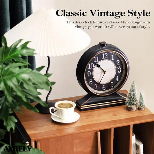 Miniatura 3 de AYRELY® Reloj de escritorio vintage, silencioso y sin tictac, reloj de mesa de 10 pulgadas, reloj de mesa retro y fácil de leer para sala de estar