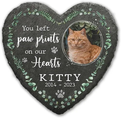 Miniatura 9 de Piedra conmemorativa de corazón con cita significativa, placa personalizada de huella de perro o gato, mantén la memoria en los corazones, regalos