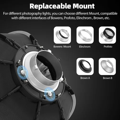 Miniatura 2 de AMBITFUL Caja de luz octogonal de liberación rápida de 25.6 pulgadas, caja suave Bowens Mount con rejilla de panal, difusores dobles, bolsa