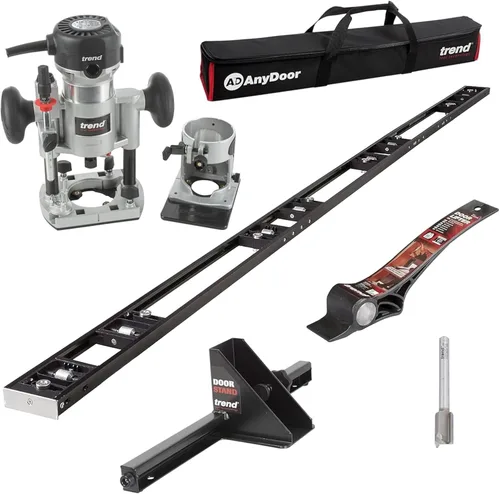 Kit de instalación de puerta Trend Ultimate con plantilla AnyDoor ajustable (2'6" a 9'), enrutador T1 de penetración y recorte de ¼ de pulgada,