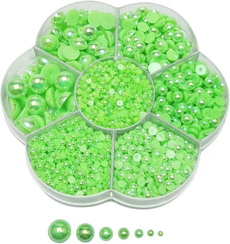 Miniatura 16 de Chenkou Craft - 1 caja con 3000 mitades de perlas, cuentas circulares con inferior plano, gemas sueltas Media bola fucsia oscura