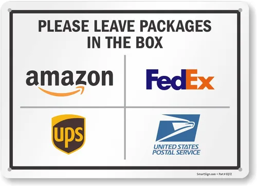 Miniatura 16 de SmartSign 7 x 10 pulgadas "Por favor, deje los paquetes en la caja - Amazon, FedEx, UPS, USPS" Letrero de instrucciones de entrega de metal