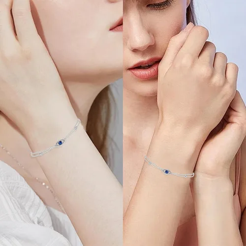 Miniatura 4 de Pulseras de plata de ley 925 con infinito de mal de ojo, ajustable, para mujer, madre, esposa, novia, regalo de joyería