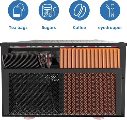 Miniatura 6 de Simple Trending Soporte para cápsulas de café para tazas K, con cajón de almacenamiento deslizante de 2 niveles y soporte para accesorios de café
